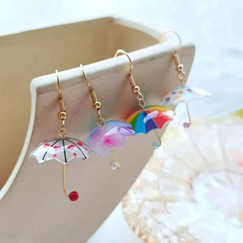 Playful Tiny Umbrella Drop Dangle Earrings