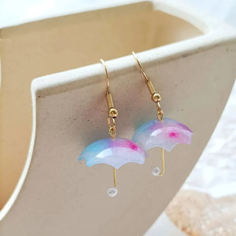 Playful Tiny Umbrella Drop Dangle Earrings
