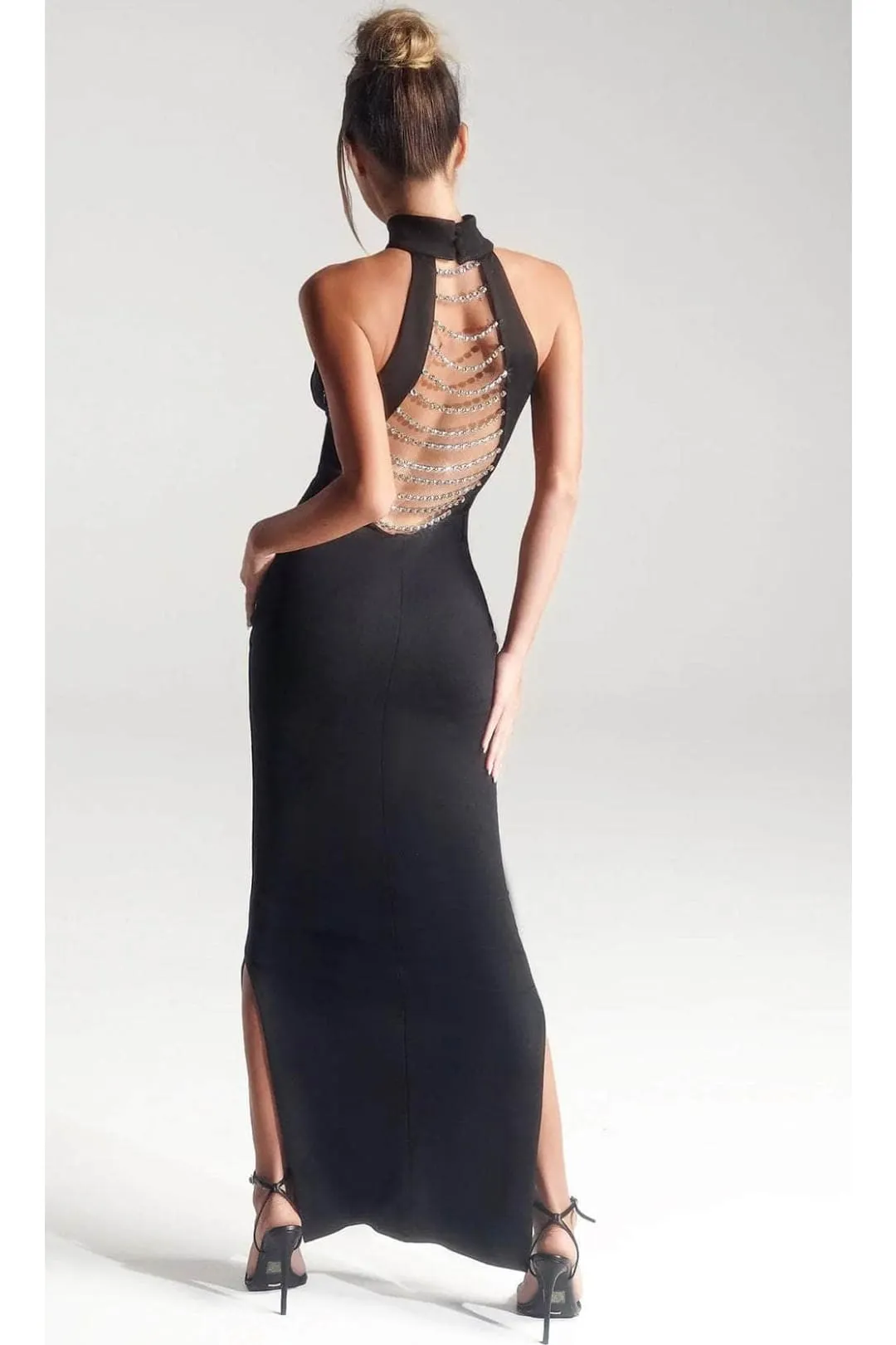 Portia and Scarlett PS327B - long -Evening Dress with High Neck and Crystal Chains