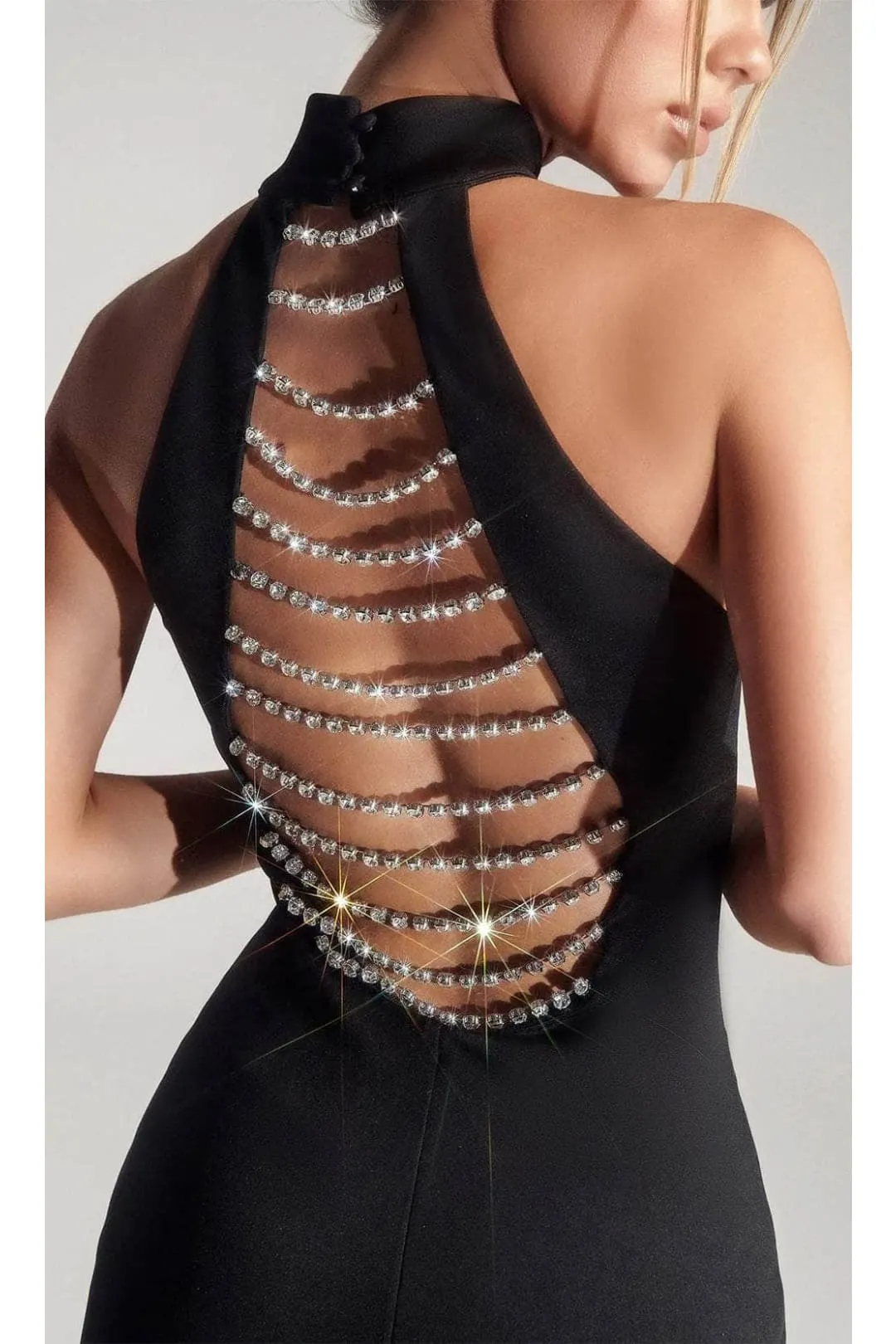 Portia and Scarlett PS327B - long -Evening Dress with High Neck and Crystal Chains