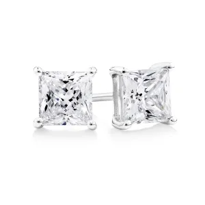 Prism 9CT White Gold Princess Cut Cubic Zirconia Claw Studs
