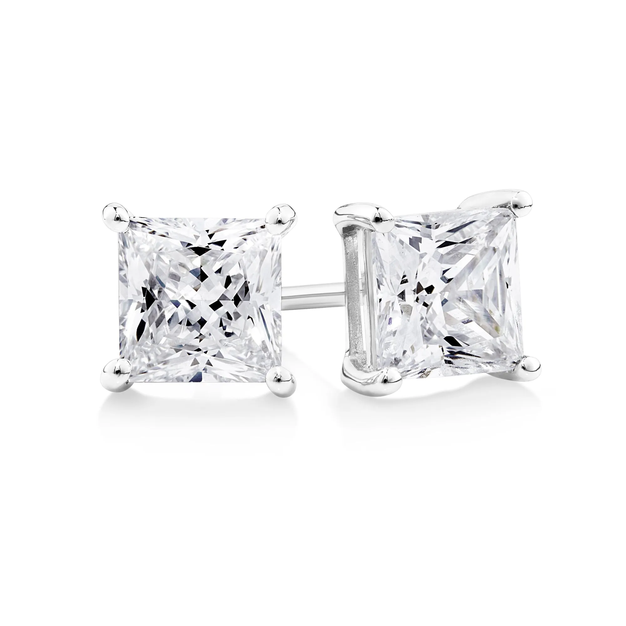 Prism 9CT White Gold Princess Cut Cubic Zirconia Claw Studs