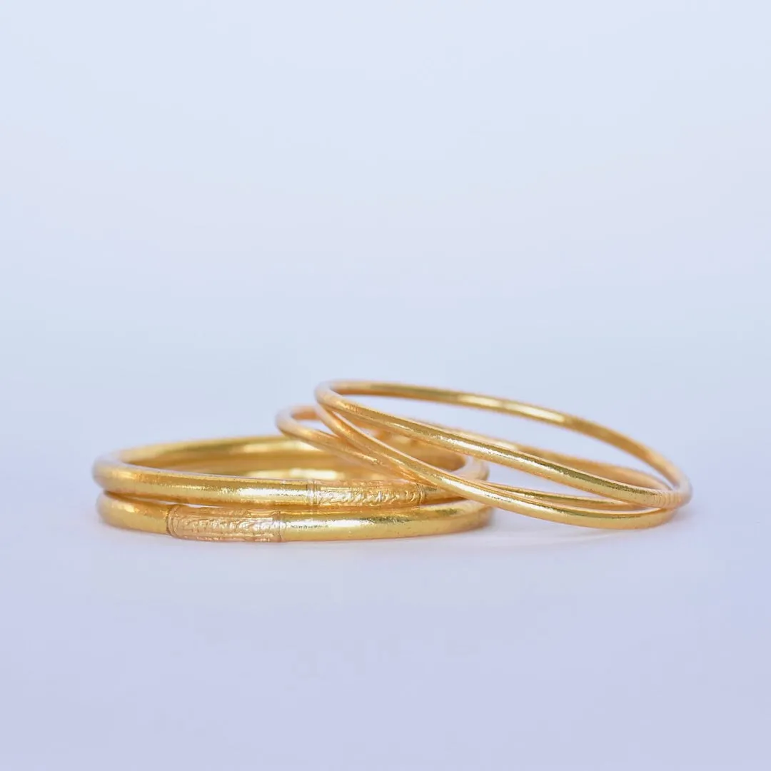 Pure Gold 5-stack of Temple Bangles | Classic and Thin Mix