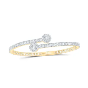 Radiant Baguette Diamond Circle Cuff Bangle Bracelet in 10kt Yellow Gold - 2-3/4 Cttw