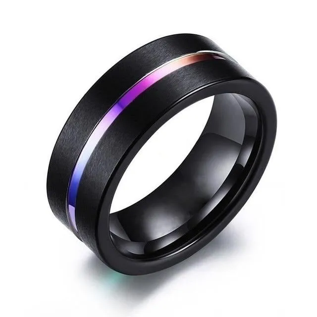 Rainbow Tungsten Men's Ring and Purple Zirconia Women's Ring Wedding Rings Set