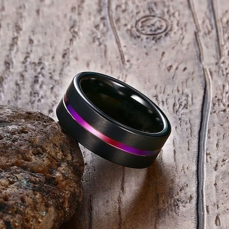 Rainbow Tungsten Men's Ring and Purple Zirconia Women's Ring Wedding Rings Set