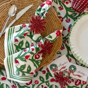 Red Flower Beaded Napkin Ring | Set of 4