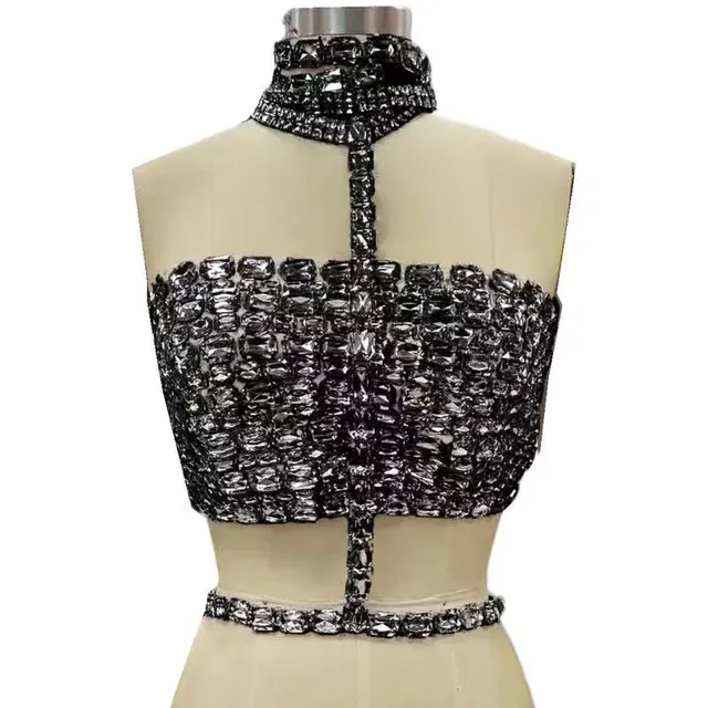 Rhinestone Body Chain Shirt With Choker