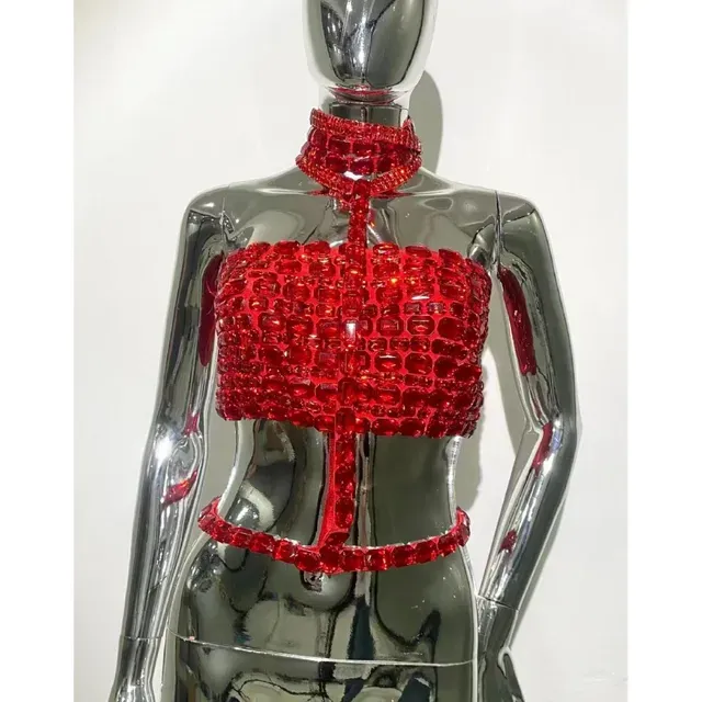 Rhinestone Body Chain Shirt With Choker