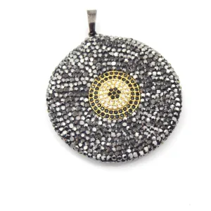 Rhinestone Encrusted Gold Coin/Disc Shaped Pendant with Natural White Shell Inlay on Reverse - Measuring 43mm x 43mm - Sold Individually