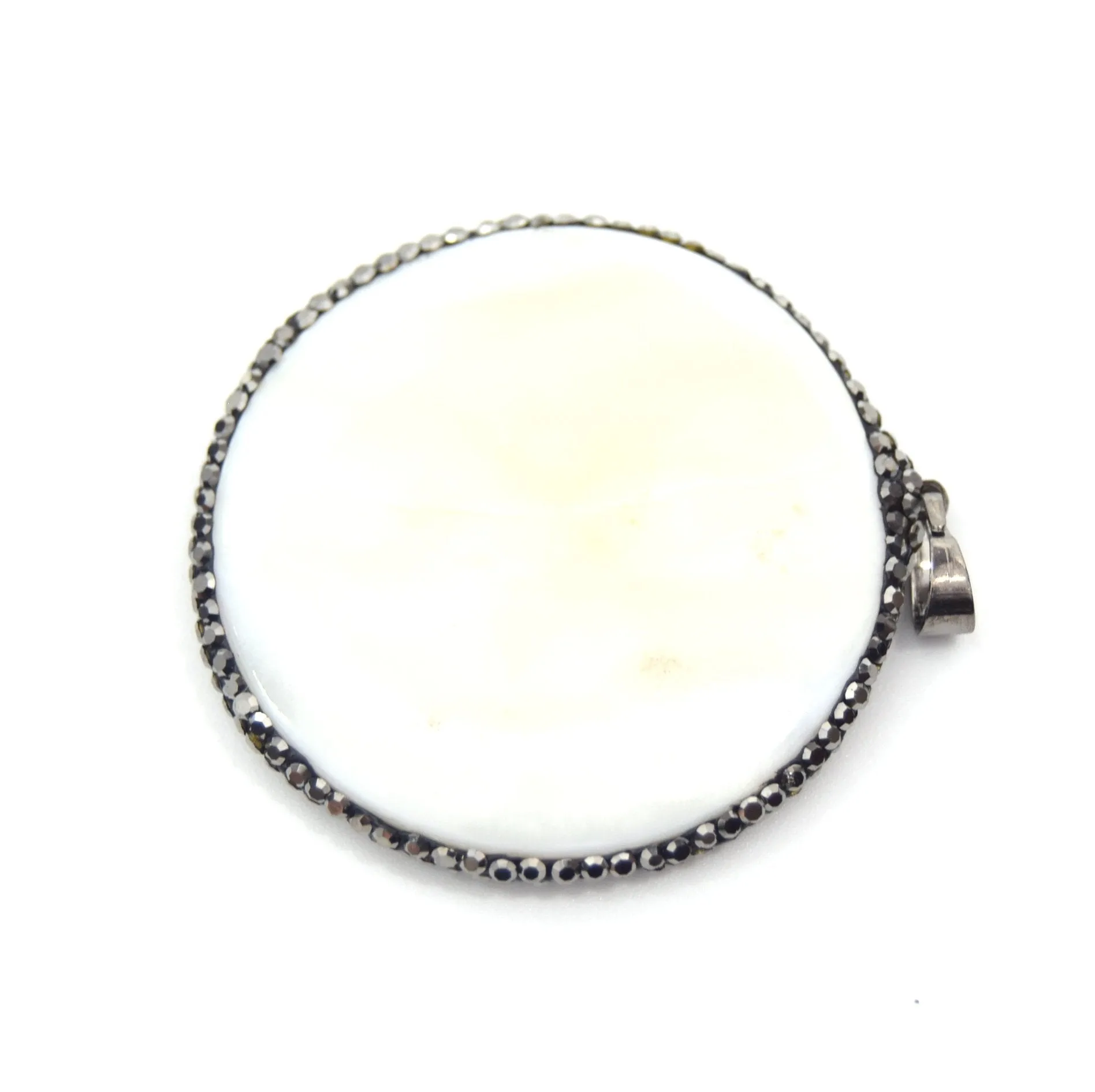 Rhinestone Encrusted Gold Coin/Disc Shaped Pendant with Natural White Shell Inlay on Reverse - Measuring 43mm x 43mm - Sold Individually