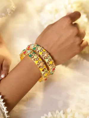 Rubans Set of 2 Stone Studded 22KT Gold Plated Stone Studded Bangles