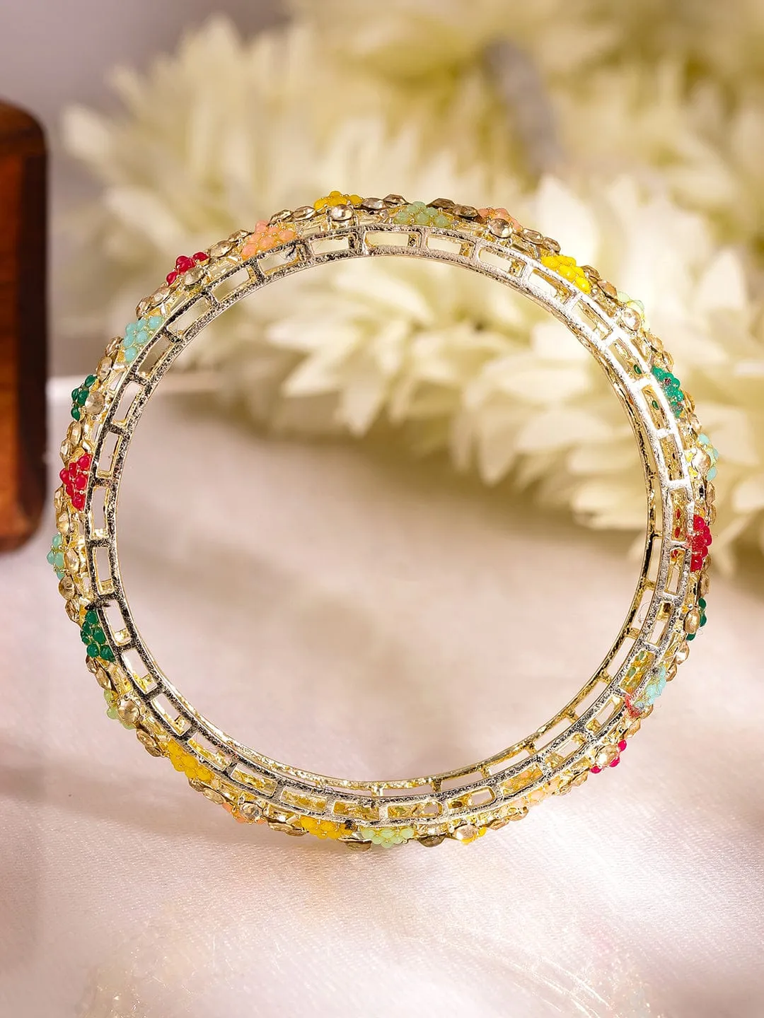 Rubans Set of 2 Stone Studded 22KT Gold Plated Stone Studded Bangles