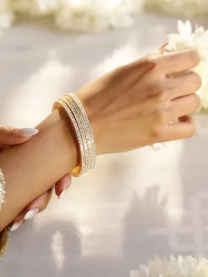 Rubans Set Of 4 22K Gold Plated CZ Studded Bangles
