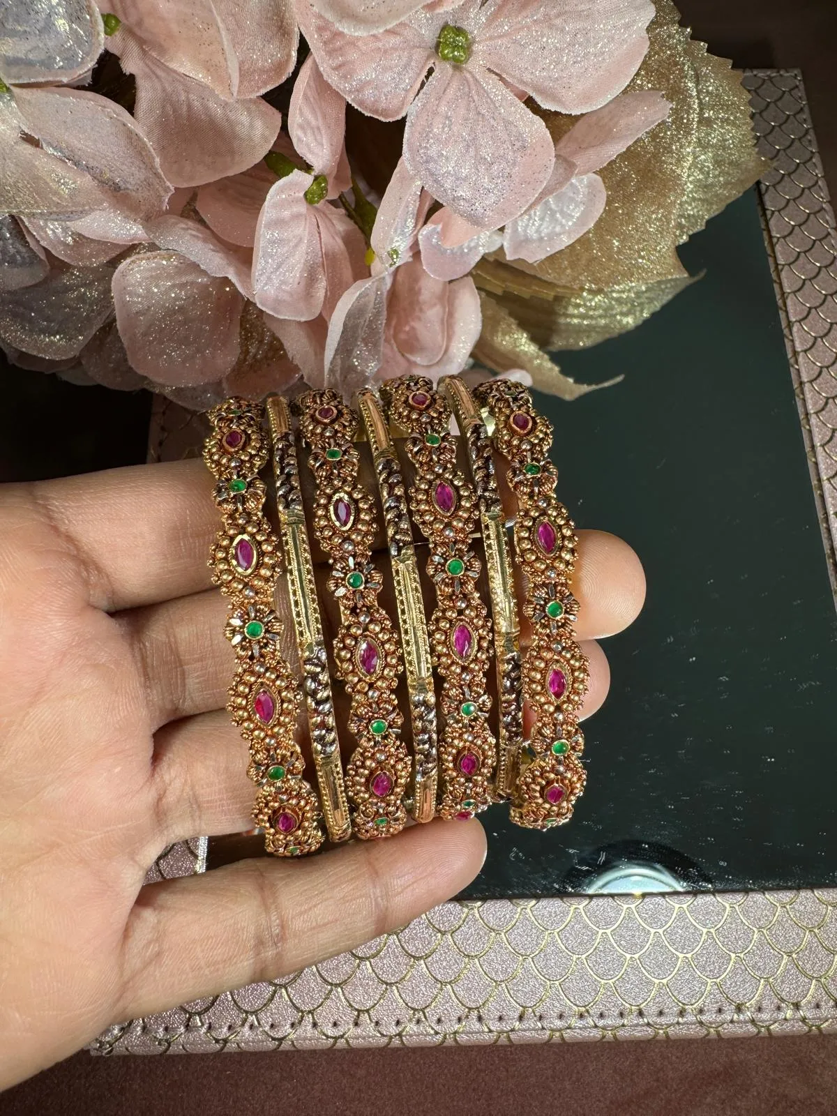 Ruby & Emerald Radiance Bangles Set