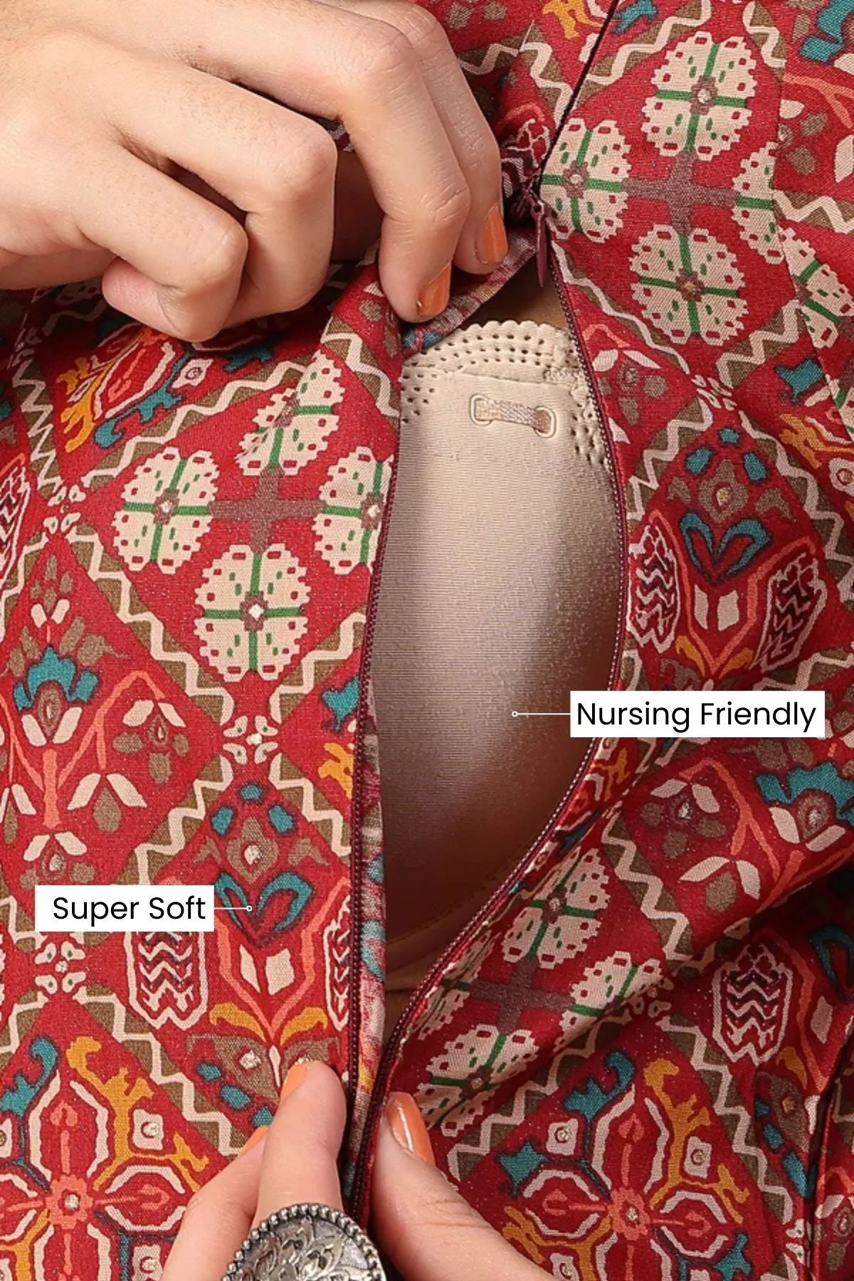 Rust Printed Maternity Feeding Dress
