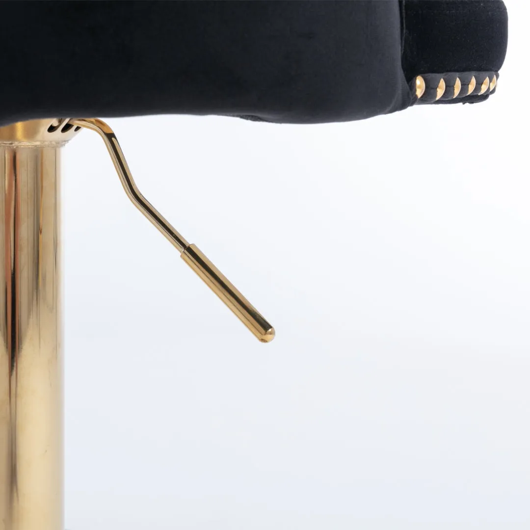 Set of 2 Oldham Tuffed Black Velvet Studded bar Stools with Footrest Black