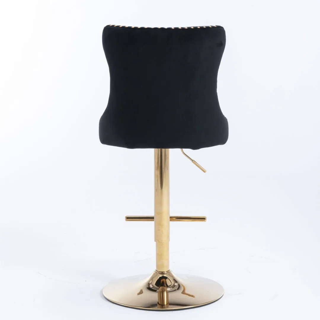 Set of 2 Oldham Tuffed Black Velvet Studded bar Stools with Footrest Black