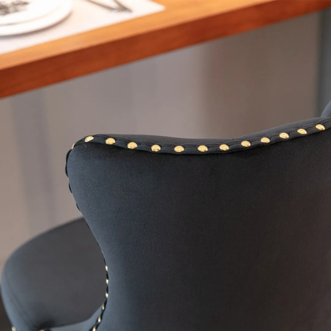Set of 2 Oldham Tuffed Black Velvet Studded bar Stools with Footrest Black