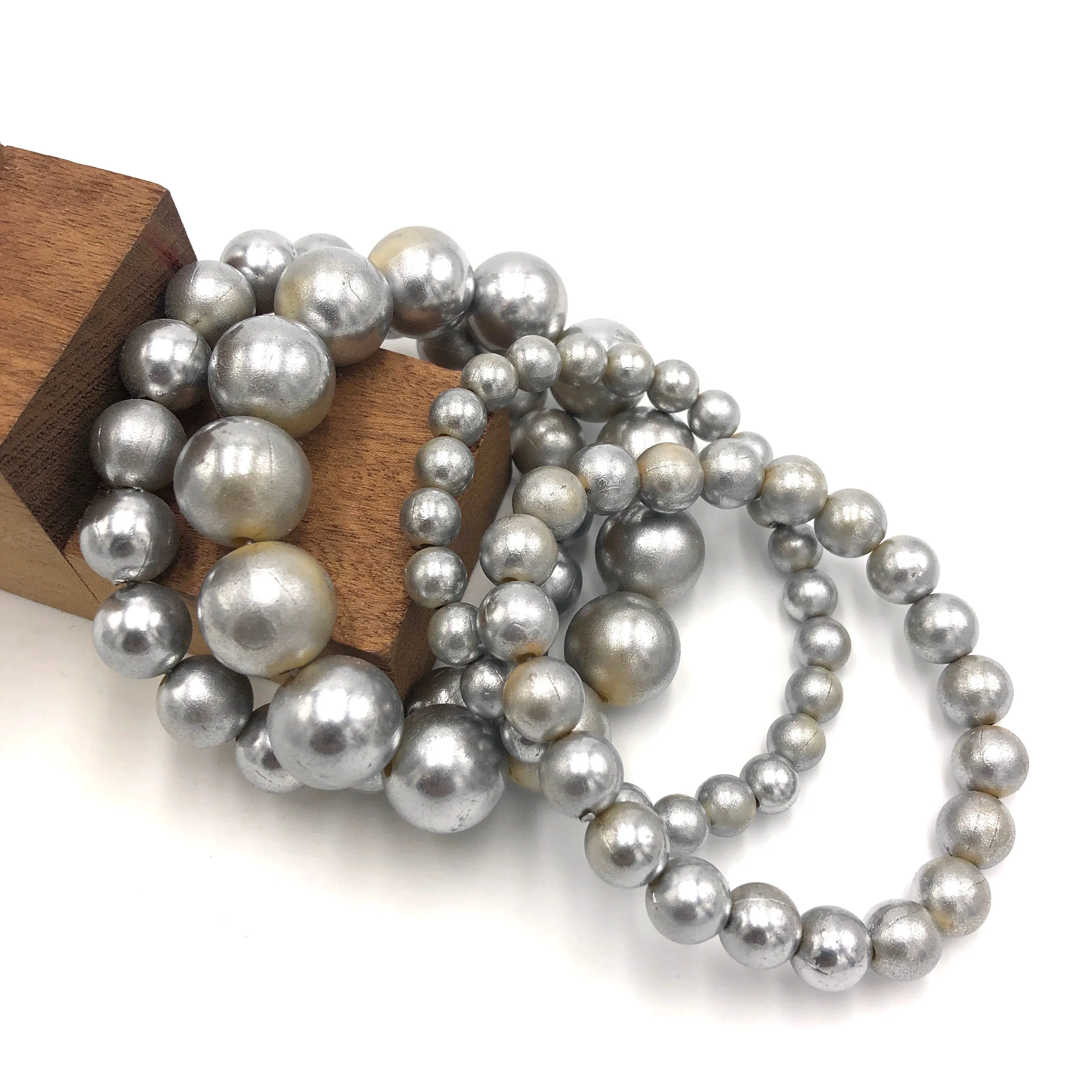 Shabby Silver Stack and Stretch Bracelet Set