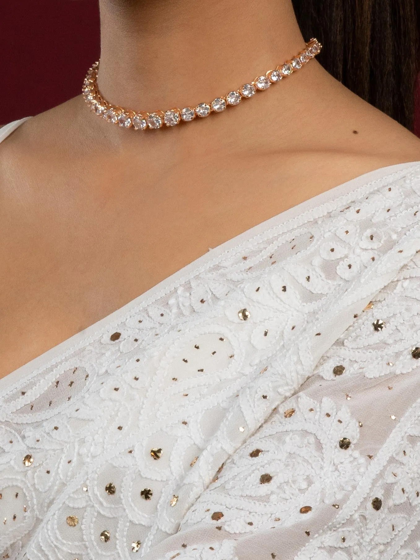 Shimmering American Diamond Choker Set (Necklace With Earrings Set)
