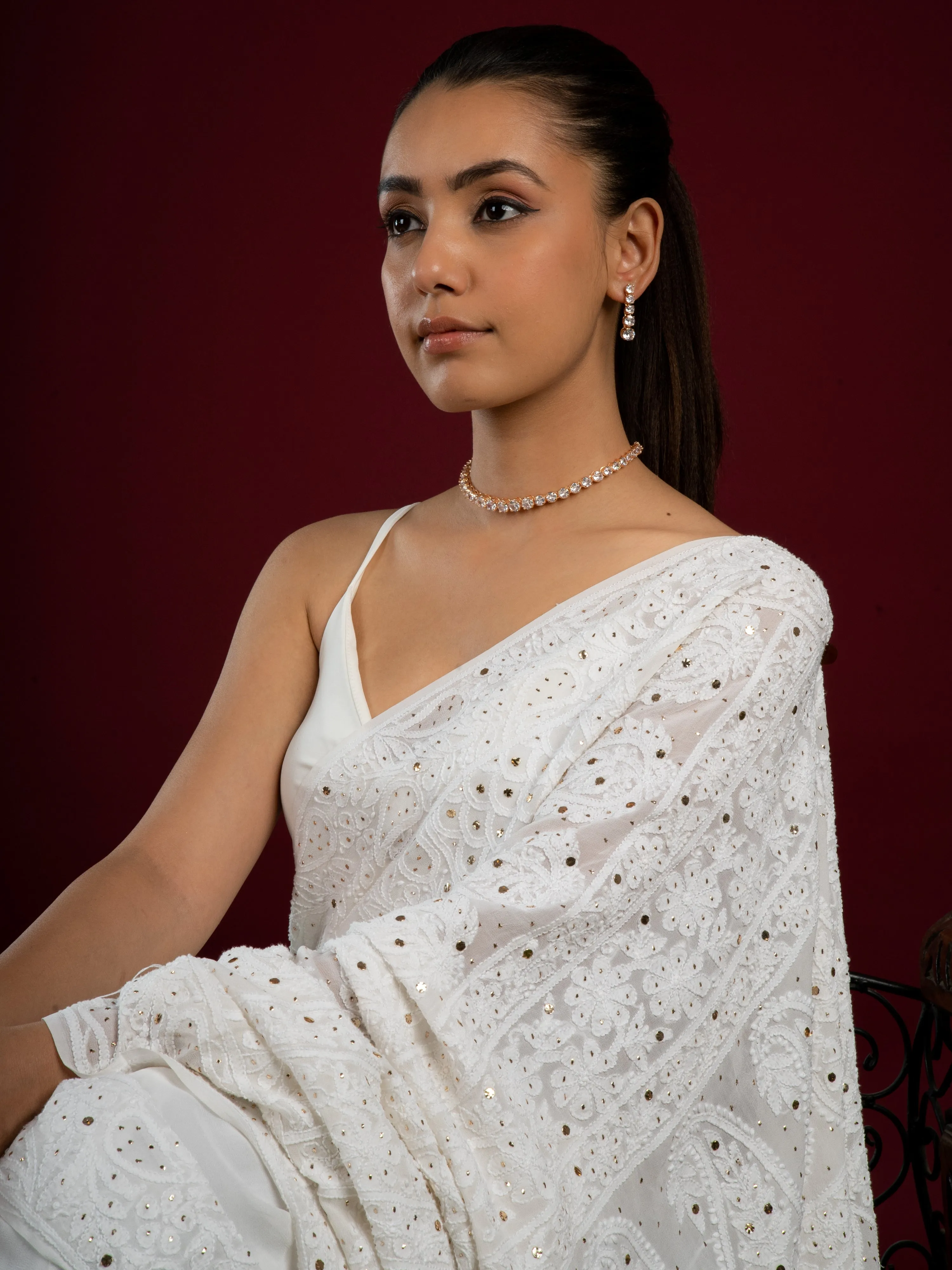 Shimmering American Diamond Choker Set (Necklace With Earrings Set)