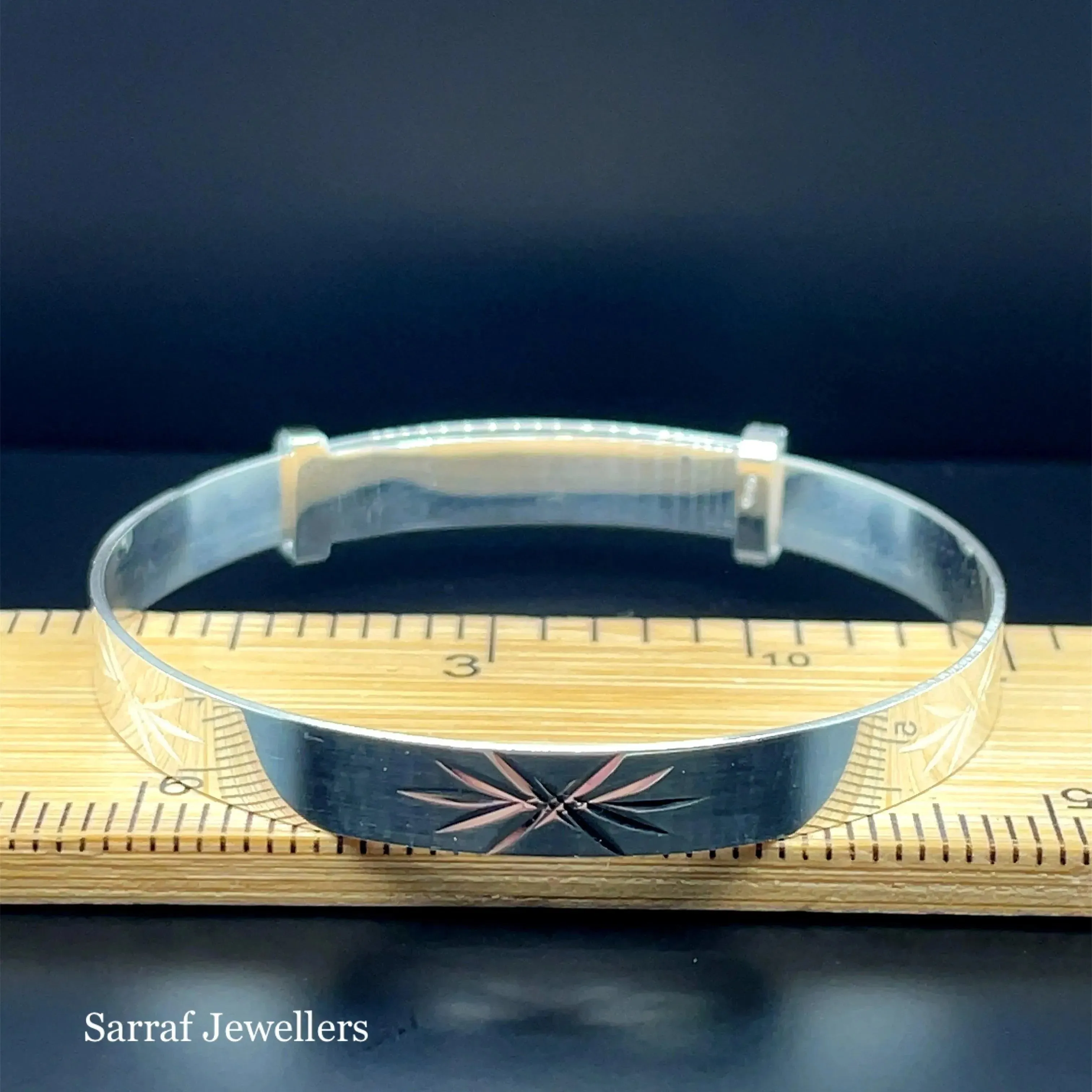 Silver Baby Bangle Star Diamond Cut Expandable | Sarraf Jewellers UK