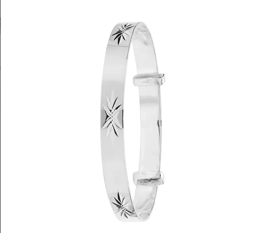 Silver Baby Bangle Star Diamond Cut Expandable | Sarraf Jewellers UK