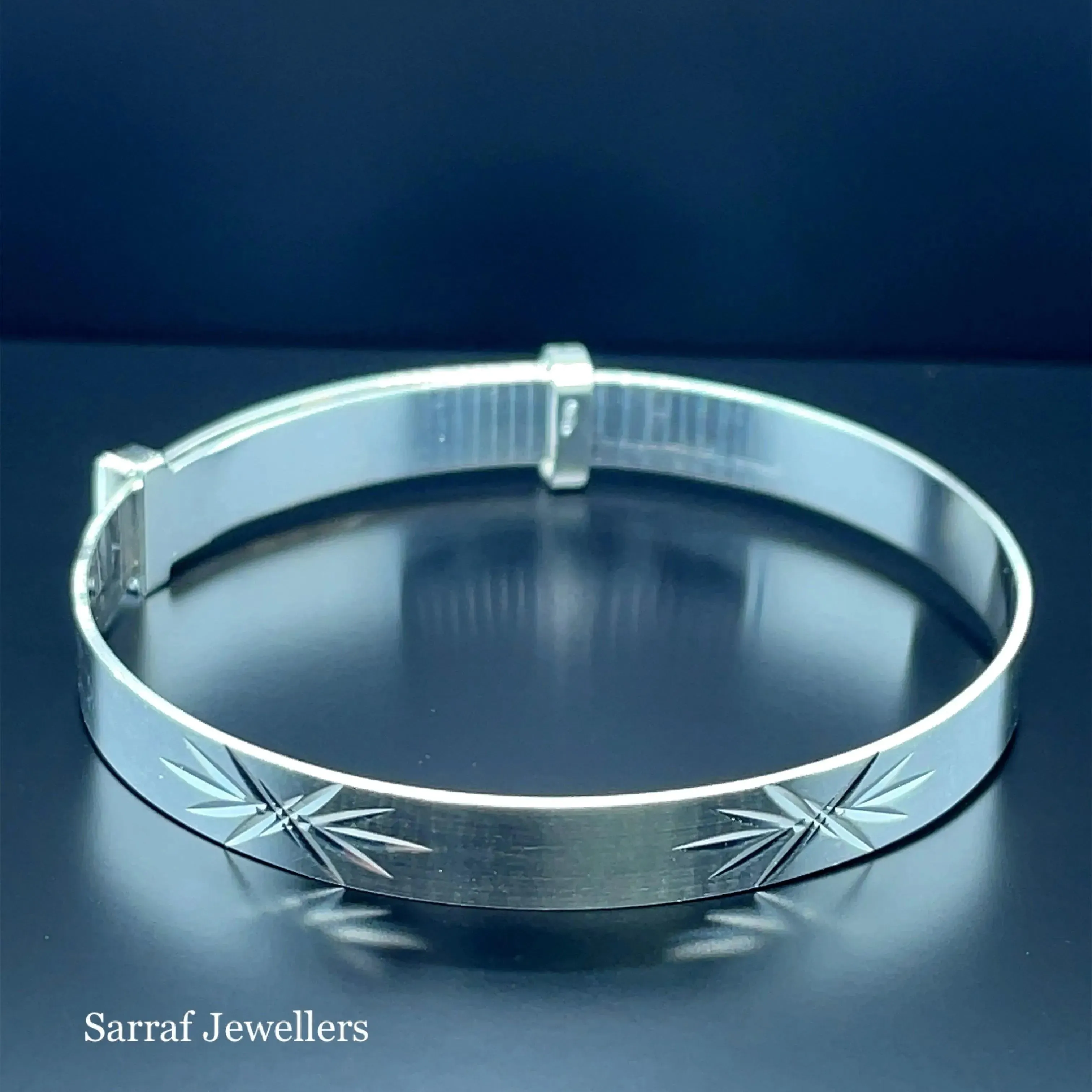 Silver Baby Bangle Star Diamond Cut Expandable | Sarraf Jewellers UK