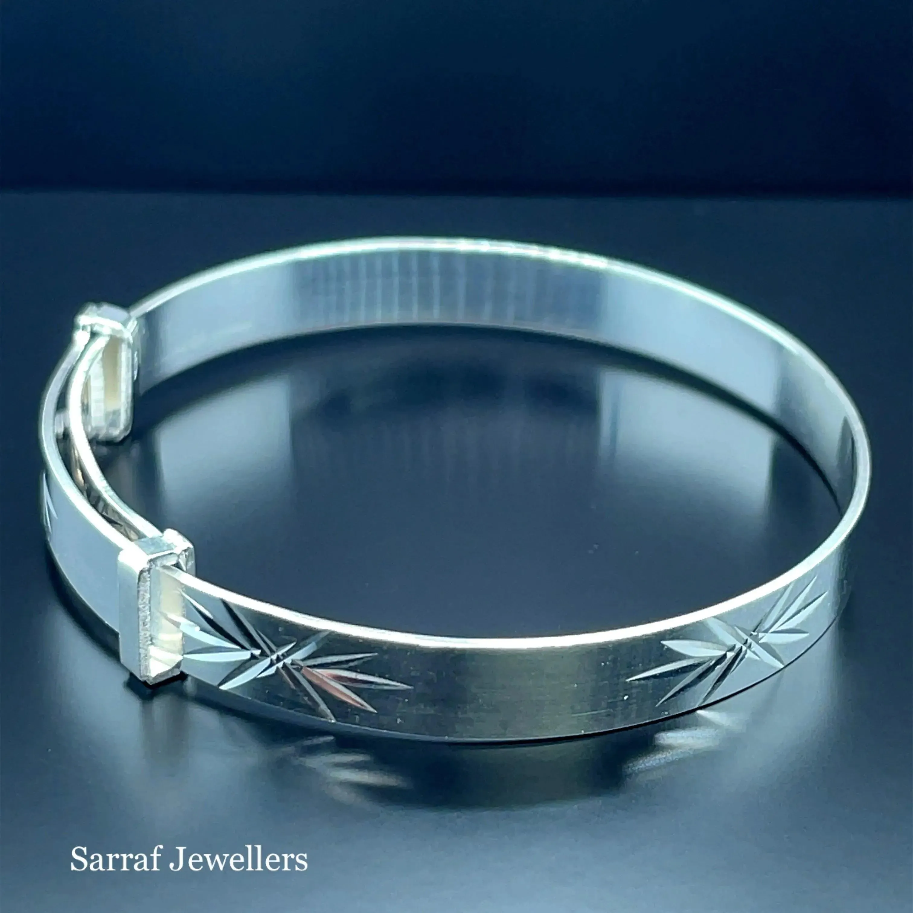 Silver Baby Bangle Star Diamond Cut Expandable | Sarraf Jewellers UK