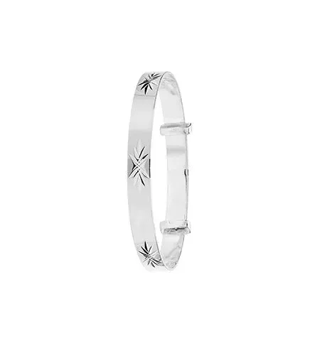 Silver Baby Bangle Star Diamond Cut Expandable | Sarraf Jewellers UK