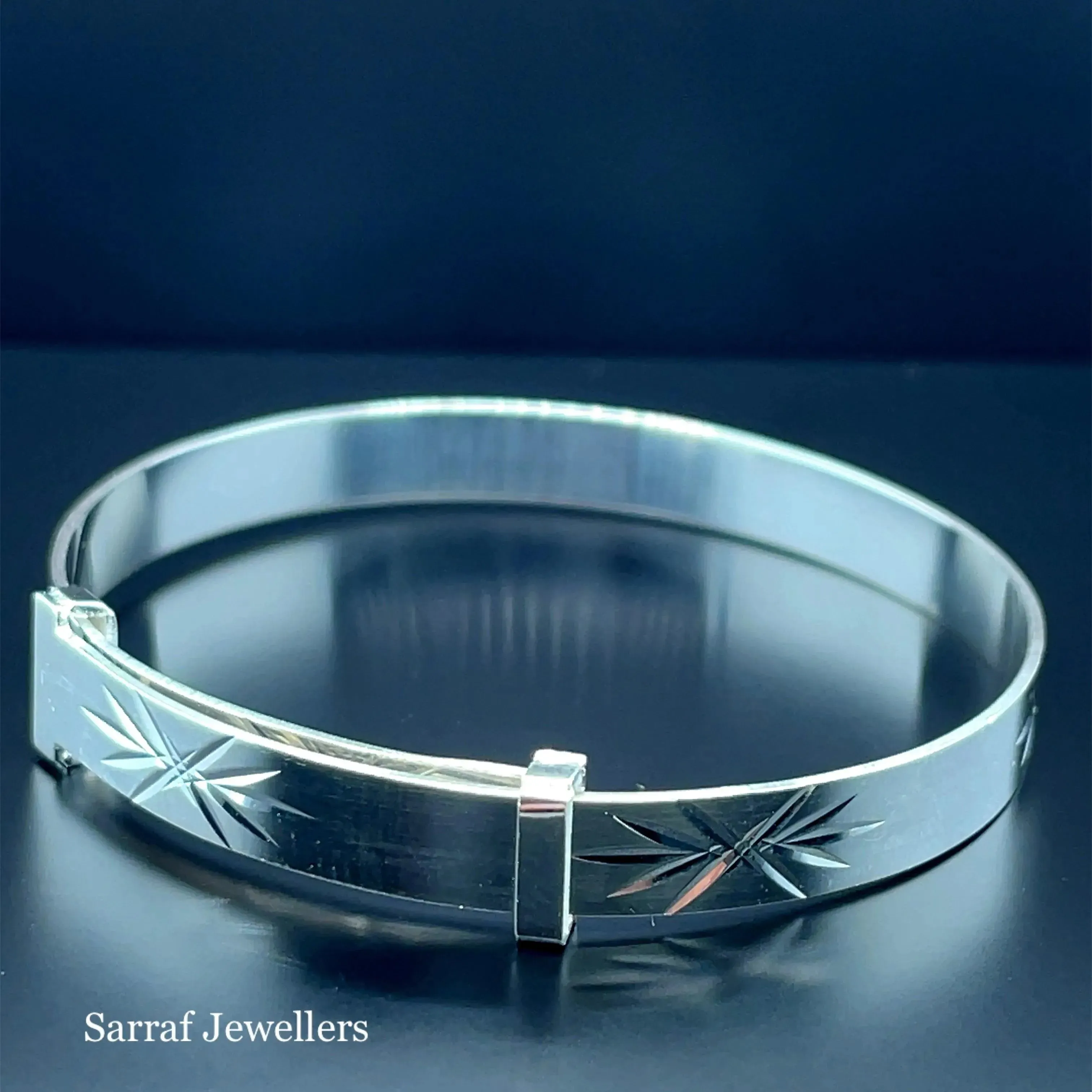 Silver Baby Bangle Star Diamond Cut Expandable | Sarraf Jewellers UK
