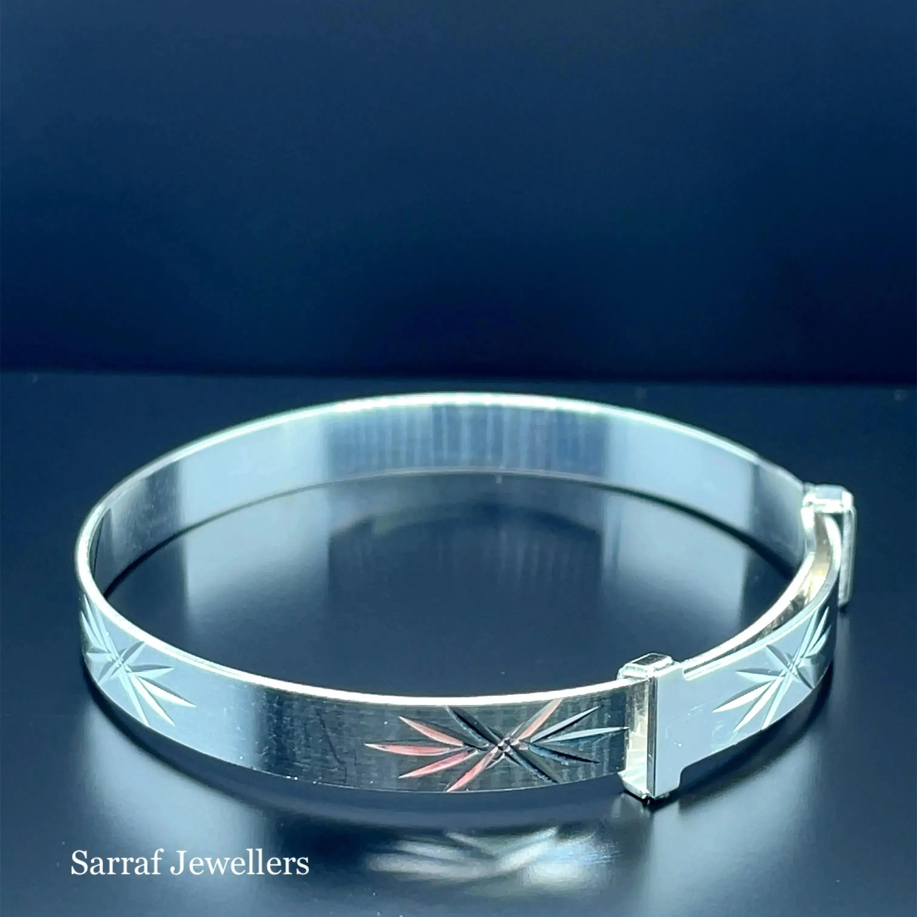 Silver Baby Bangle Star Diamond Cut Expandable | Sarraf Jewellers UK