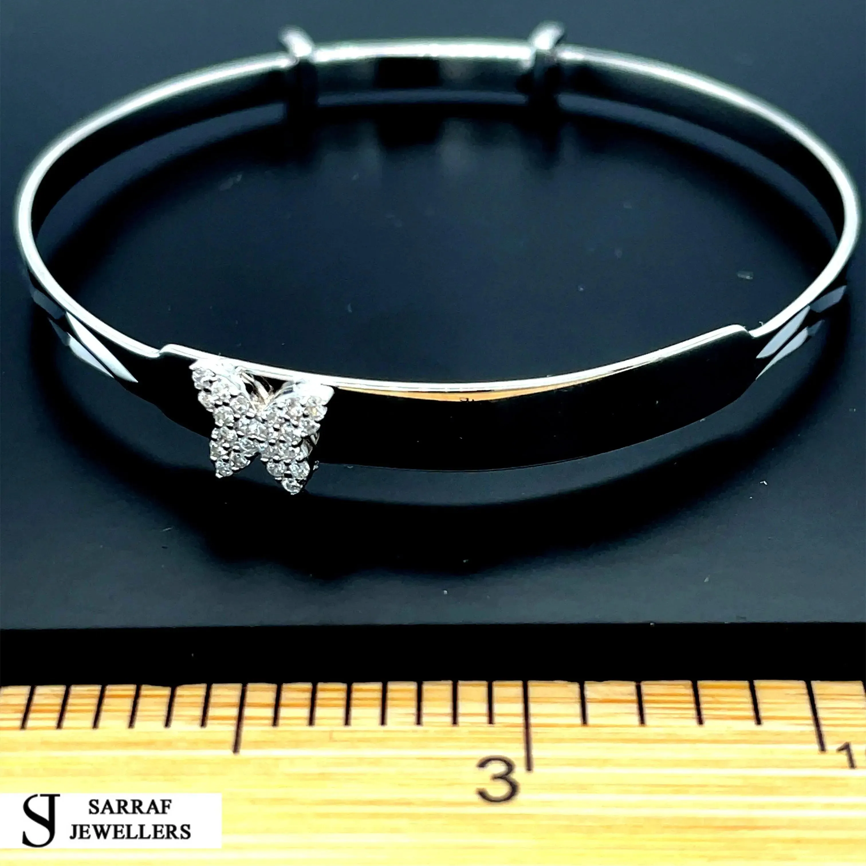 Silver Baby Butterfly Bangle Diamond Cut Simulated Diamond Expandable | Shop Online Sarraf Jeweller UK
