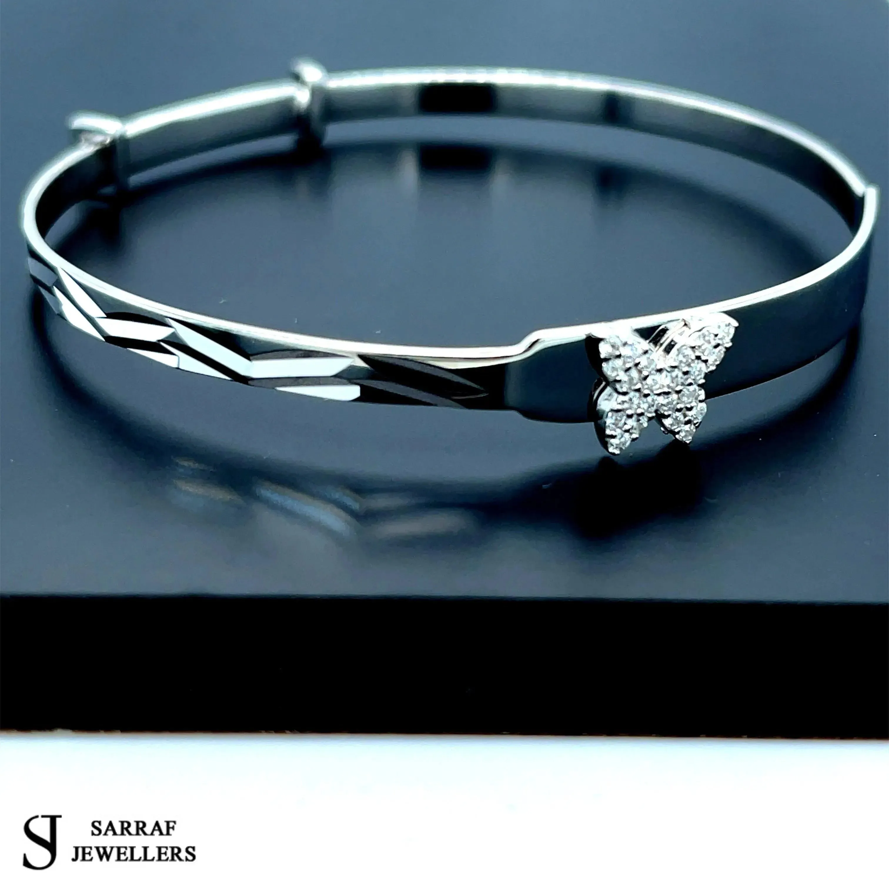 Silver Baby Butterfly Bangle Diamond Cut Simulated Diamond Expandable | Shop Online Sarraf Jeweller UK