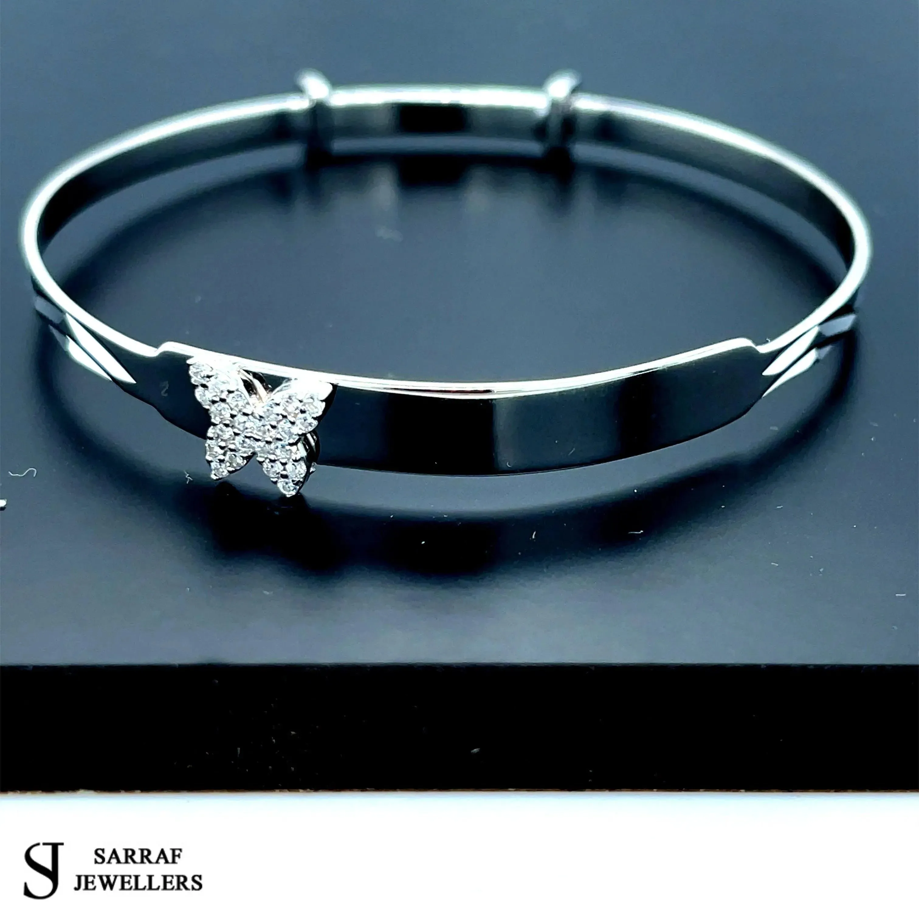 Silver Baby Butterfly Bangle Diamond Cut Simulated Diamond Expandable | Shop Online Sarraf Jeweller UK