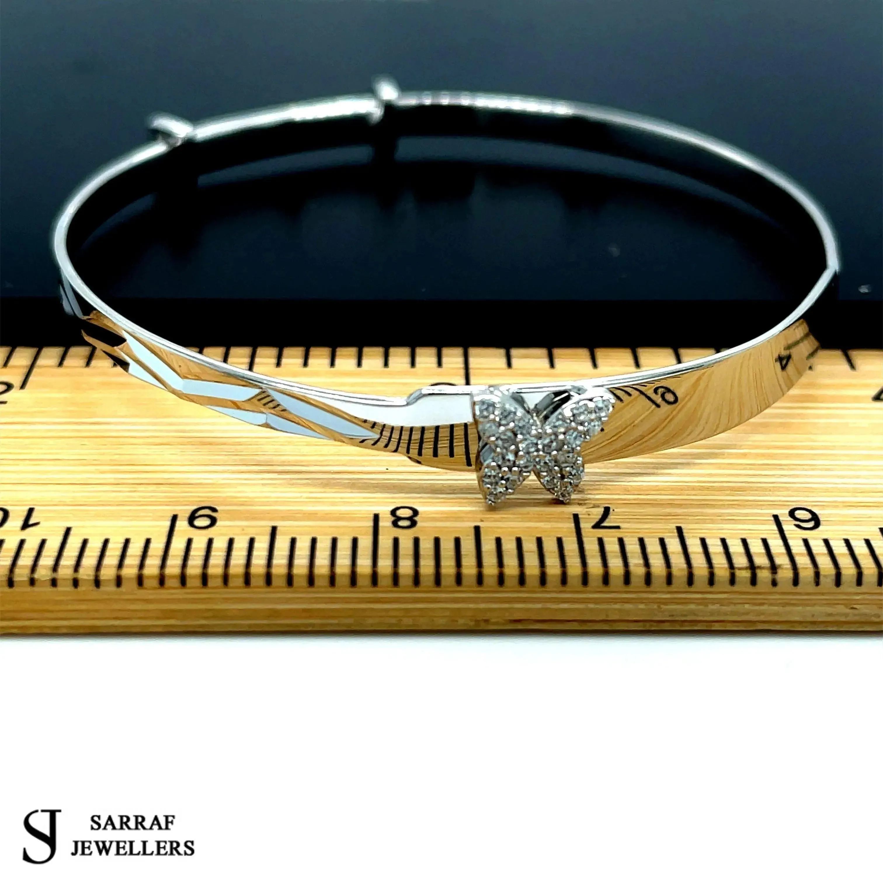 Silver Baby Butterfly Bangle Diamond Cut Simulated Diamond Expandable | Shop Online Sarraf Jeweller UK