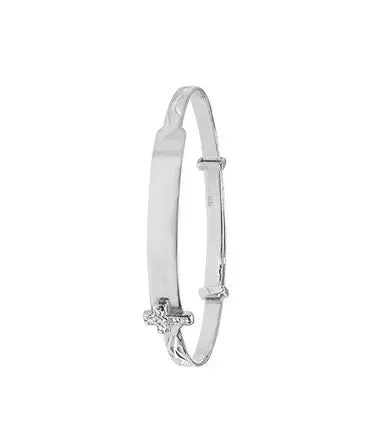 Silver Baby Cross Design ID Bangle Diamond Cut Simulated Diamond | Shop Online Sarraf Jewellers