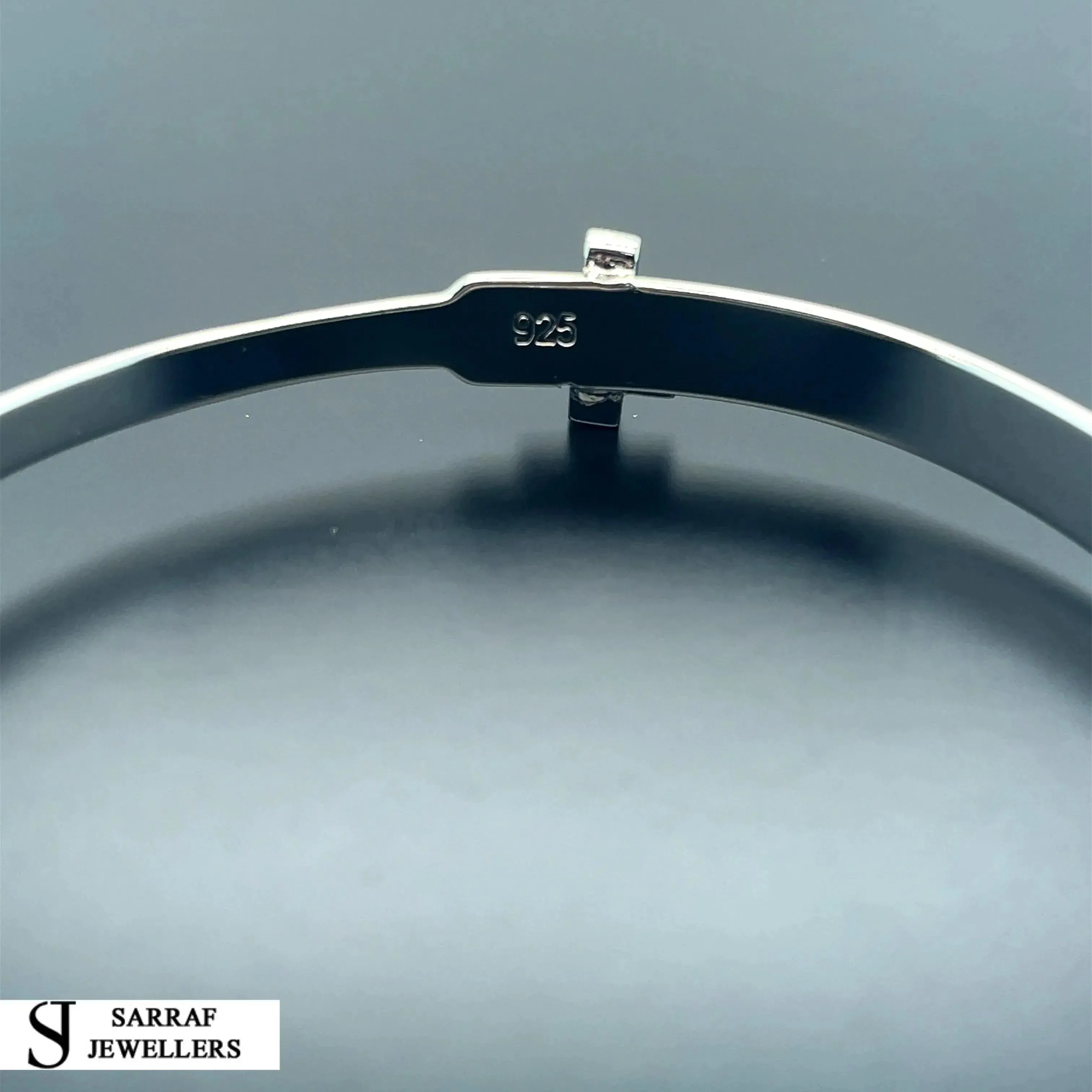 Silver Baby Cross Design ID Bangle Diamond Cut Simulated Diamond | Shop Online Sarraf Jewellers
