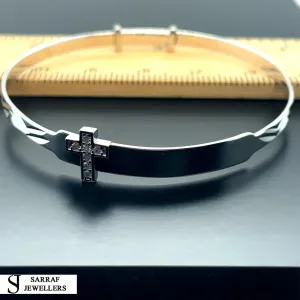 Silver Baby Cross Design ID Bangle Diamond Cut Simulated Diamond | Shop Online Sarraf Jewellers