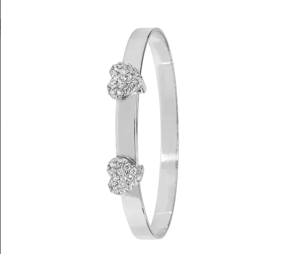 Silver Baby Double Heart Bangle Design Simulated Diamond Expandable | Shop Online Sarraf Jewellers UK