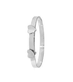 Silver Baby Double Heart Bangle Plain Design Simulated Diamond Expandable | Shop Online Sarraf Jewellers UK