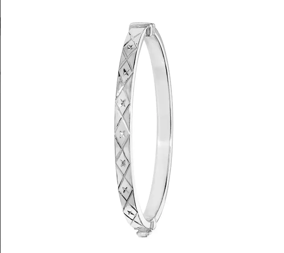 Silver Baby Oval Hinged Bangle DC Pattern | Shop Online sarraf Jewellers UK
