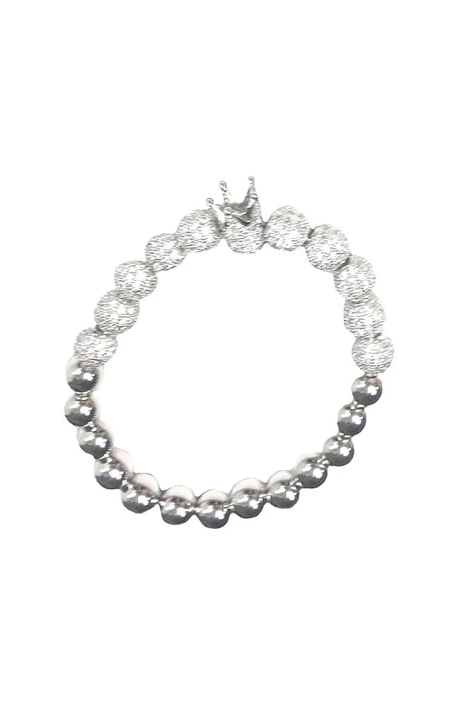 Silver CZ Encrusted Ball Bracelet with Crown