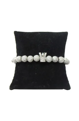 Silver CZ Encrusted Ball Bracelet with Crown