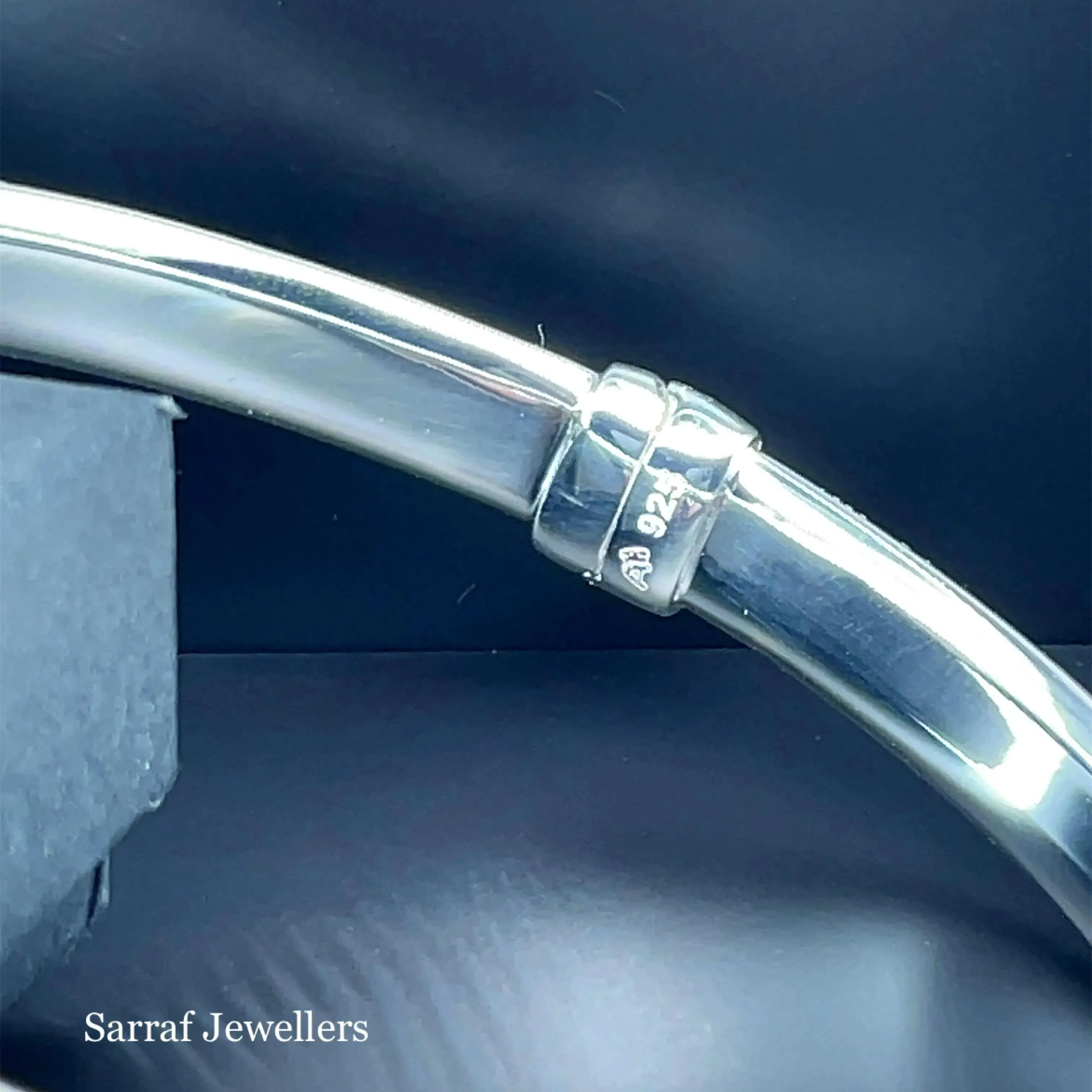 Silver Ladies Frosted Hinged Bangle Oval Diamond Cut Design | Shop Online Sarraf Jewellers UK