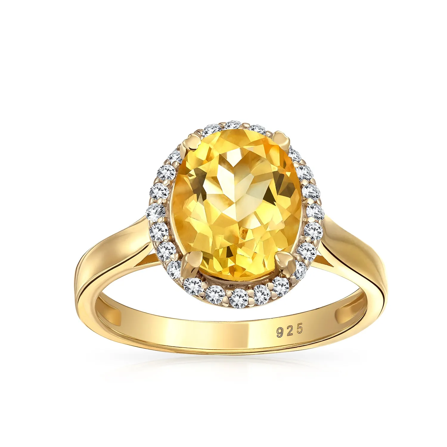 Silver Ring with Oval Gemstone: Citrine Ruby Sapphire Zirconia in Gold Plated Silver