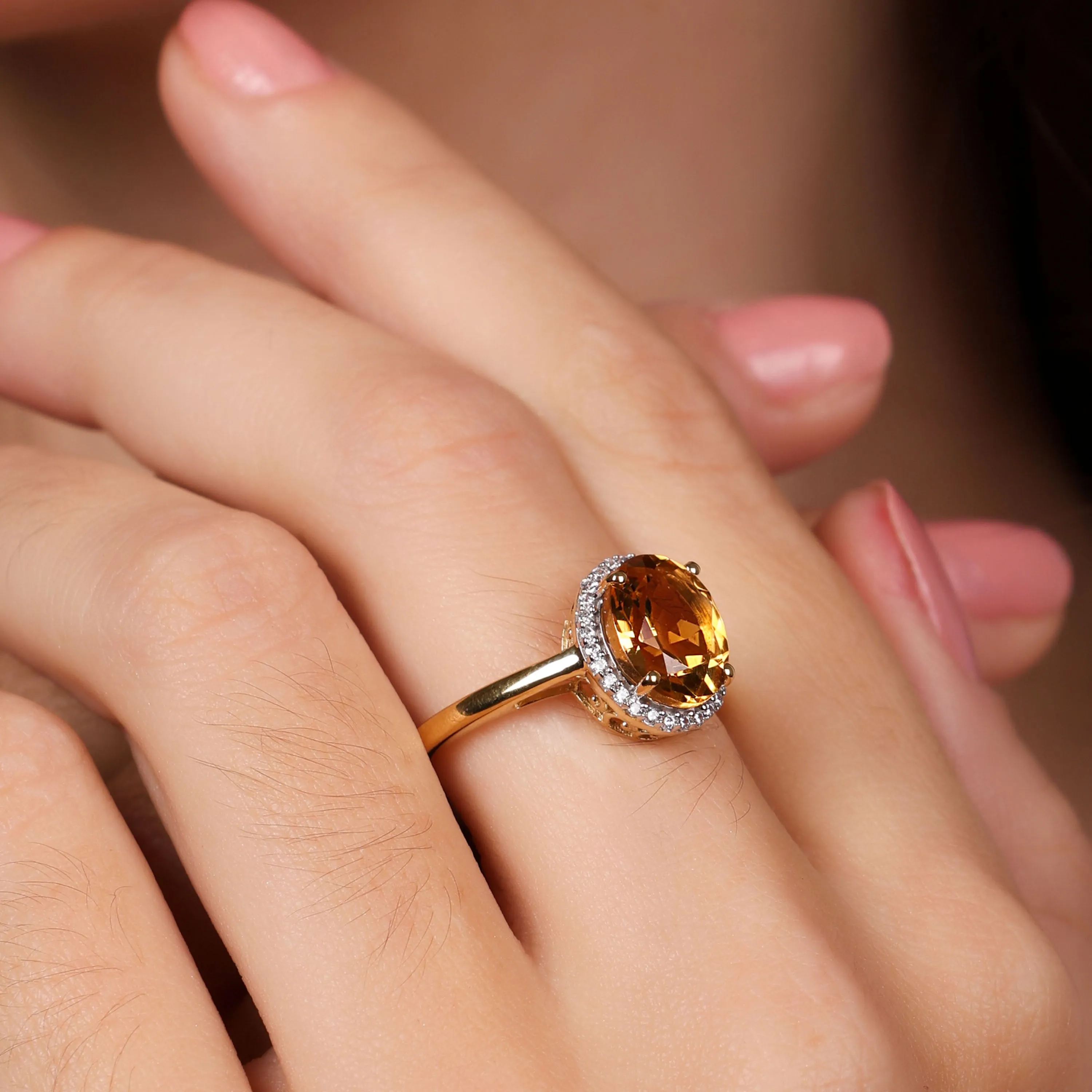Silver Ring with Oval Gemstone: Citrine Ruby Sapphire Zirconia in Gold Plated Silver