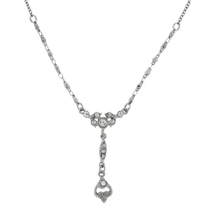 SILVER-TONE EDWARDIAN PAVE CRYSTAL Y DROP STATEMENT NECKLACE 16 ADJ.-17532