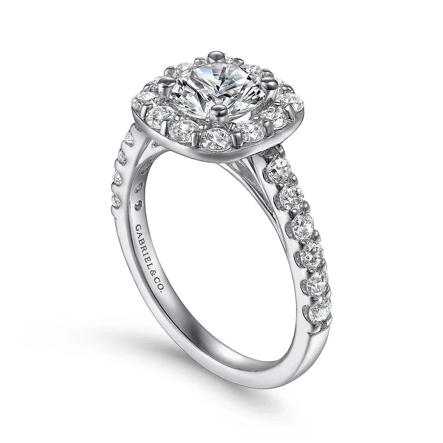 Skylar - 14K White Gold Cushion Halo Round Diamond Engagement Ring